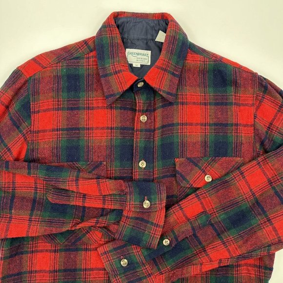 Greenbriar Red Green Christmas Long Sleeve Wool Blend Button Front Shirt Sz Med‎ - Picture 1 of 9
